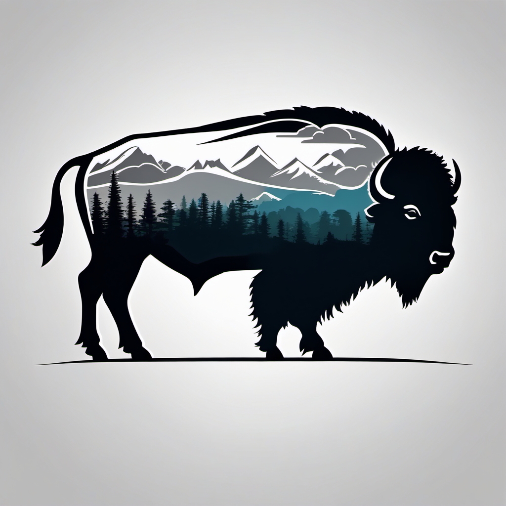 Bison silhouette tattoo. Majestic prairie icon.  minimal color tattoo design