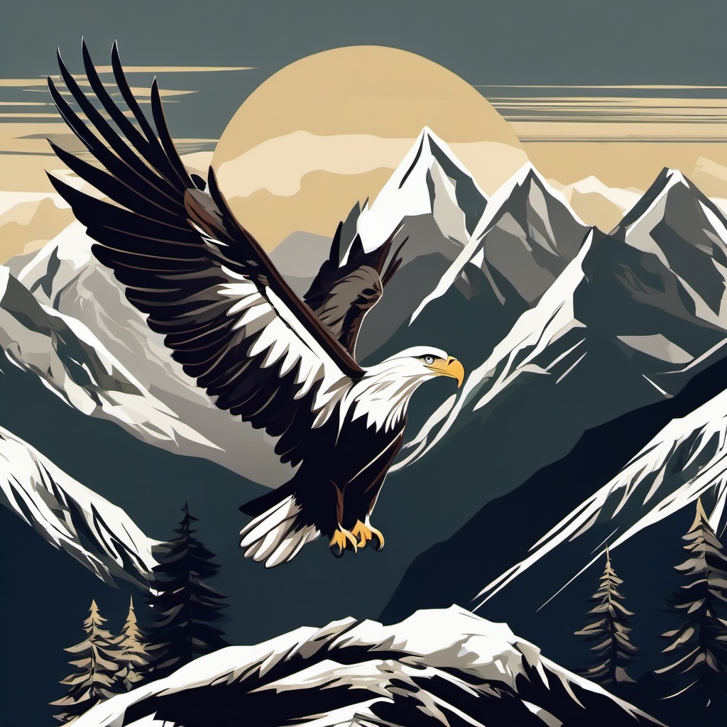 Bald Eagle Clipart in the Mountains,Bald eagle perched high in the mountainous terrain, the emblem of freedom and leadership. 