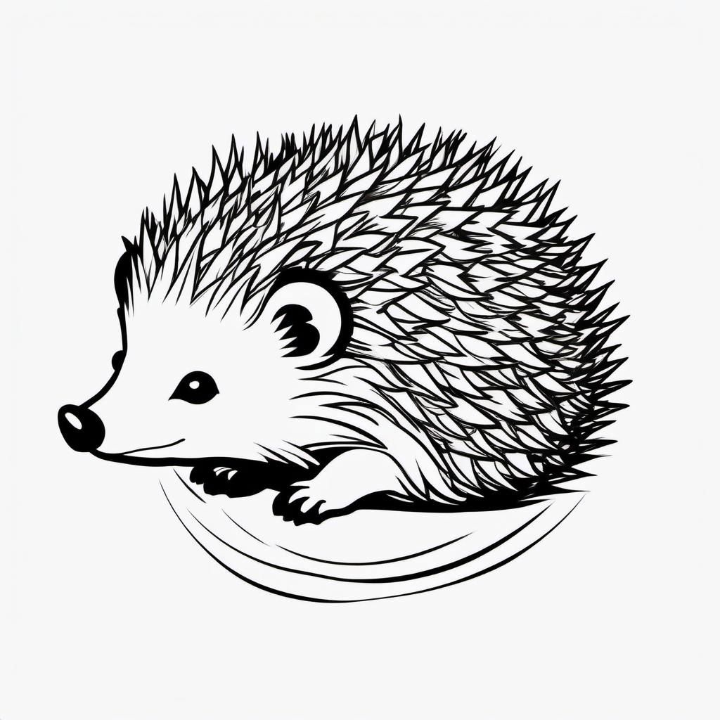 Hedgehog Tattoo - Adorable hedgehog curled up into a spiky ball  few color tattoo design, simple line art, design clean white background