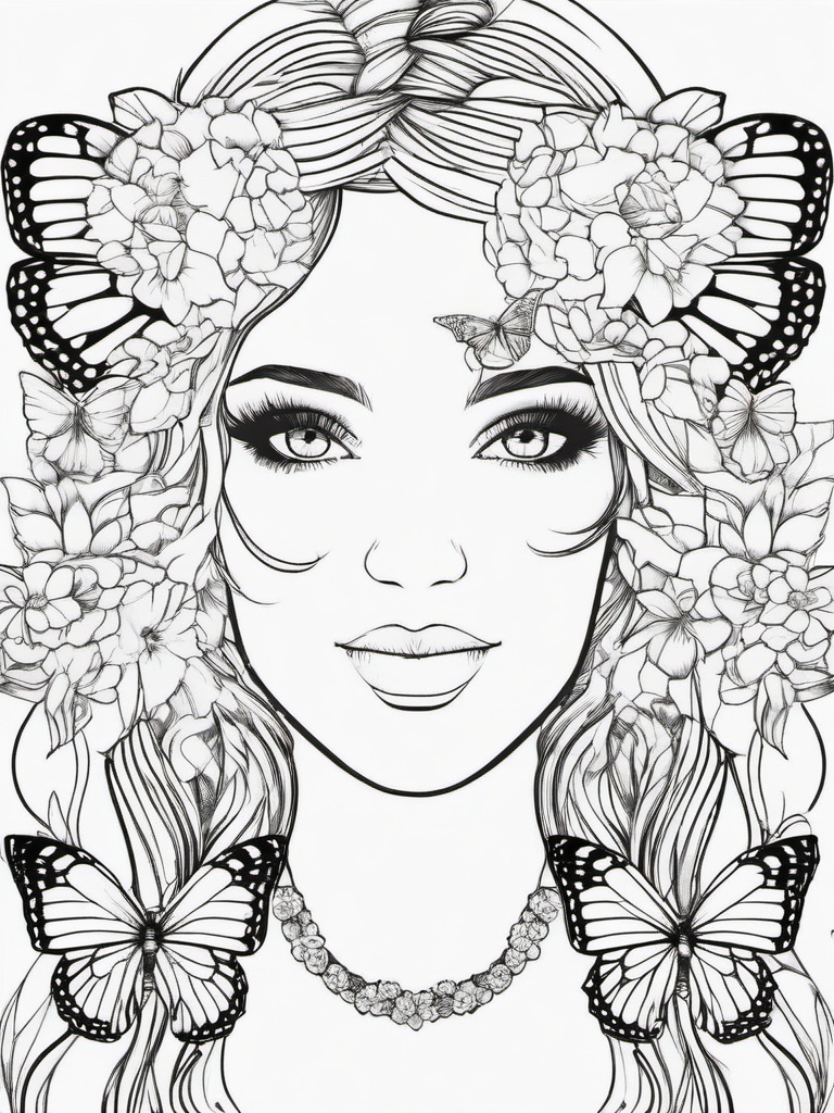 Butterfly and Flower Crown Coloring Pages - Butterfly Wearing a Floral Crown  minimal black outline printable sheet, coloring page