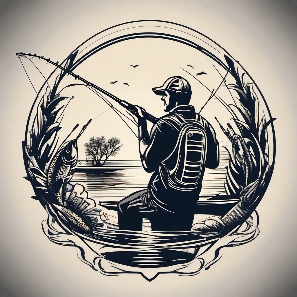 Dad Fishing Tattoos-Bold and dynamic tattoos featuring fishing-themed designs, perfect for those who want to express their love for fishing and family.  simple color vector tattoo