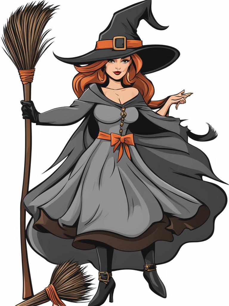 witch clipart - a mysterious witch with a pointed hat and broomstick. 