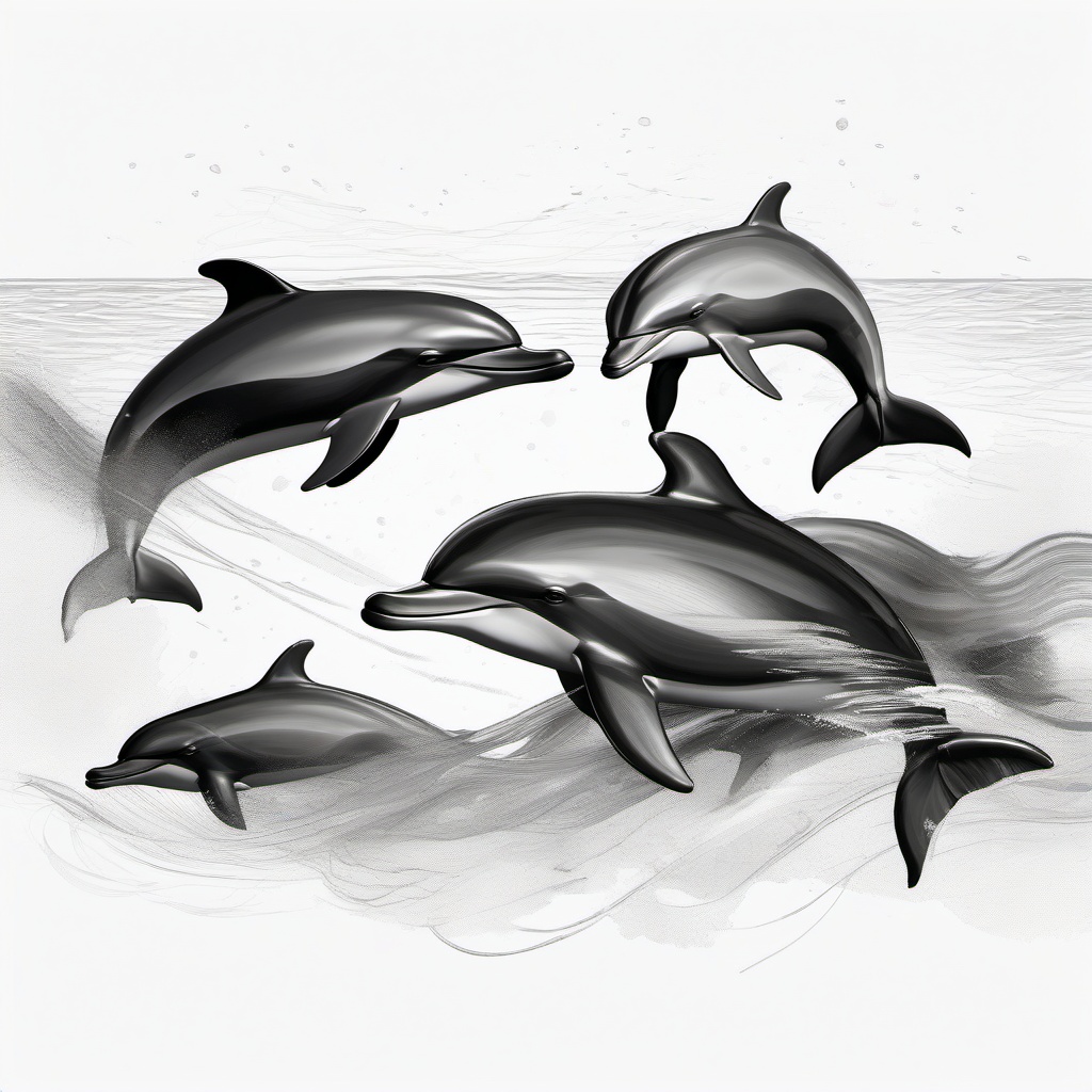 drawing of a group of dolphins  minimal rough sketch scribbles,doodles,black and white