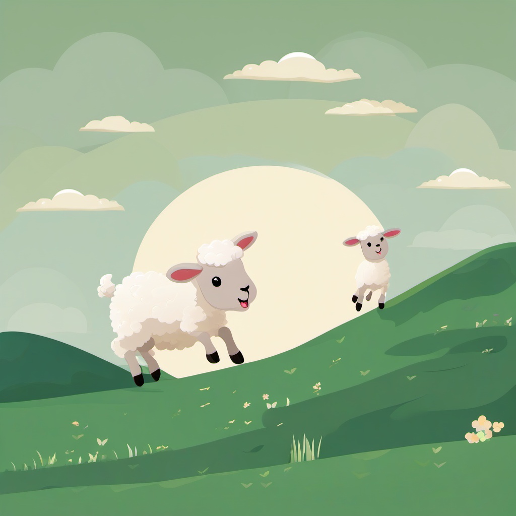 Lamb clipart - lamb jumping in excitement on a hill  