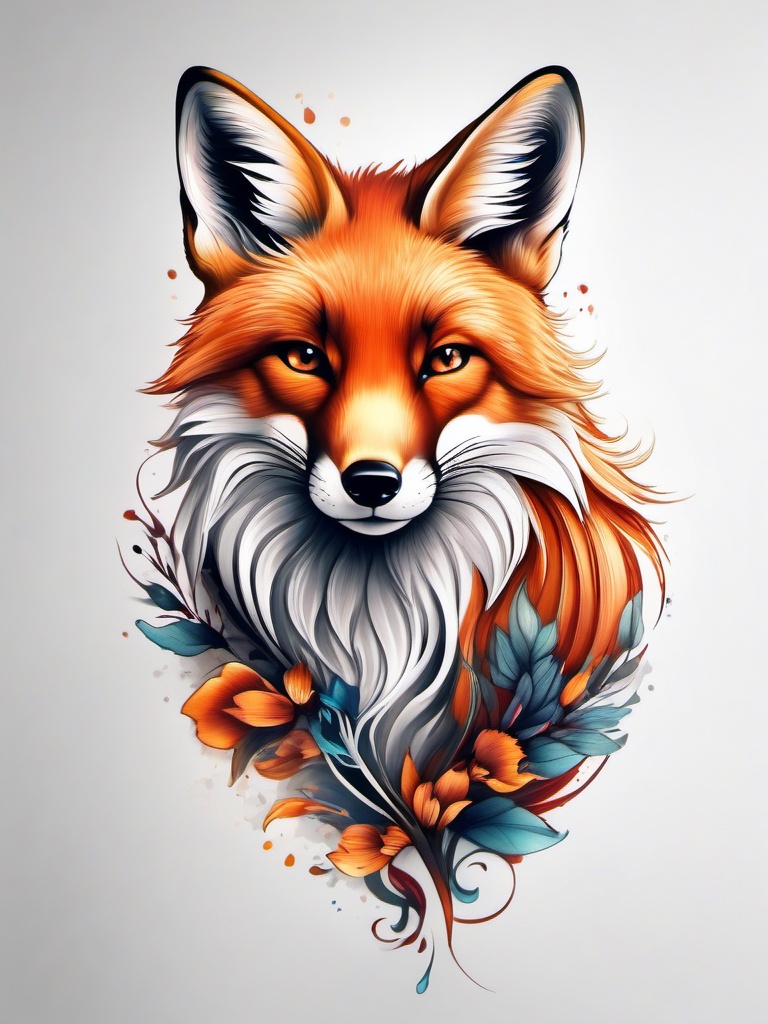 Fox tattoo, Sly fox tattoo, embodying cleverness and adaptability. , tattoo color art, clean white background