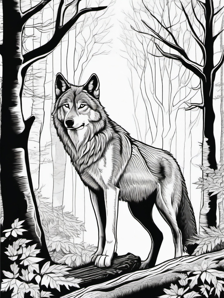 Wolf Coloring Pages - Wolf emerging from a misty forest  simple coloring pages