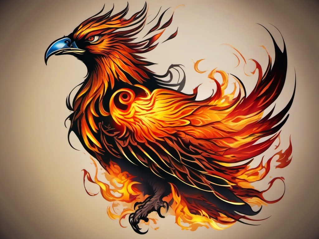 Fire phoenix tattoo, Striking tattoos representing the phoenix engulfed in flames. , color, tattoo design