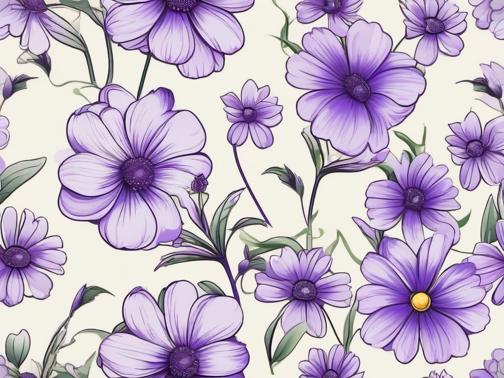 Violet and Daisy Tattoo-Combination of the charm of violets with the simplicity of daisies in a tattoo, expressing modesty and natural beauty.  simple vector color tattoo