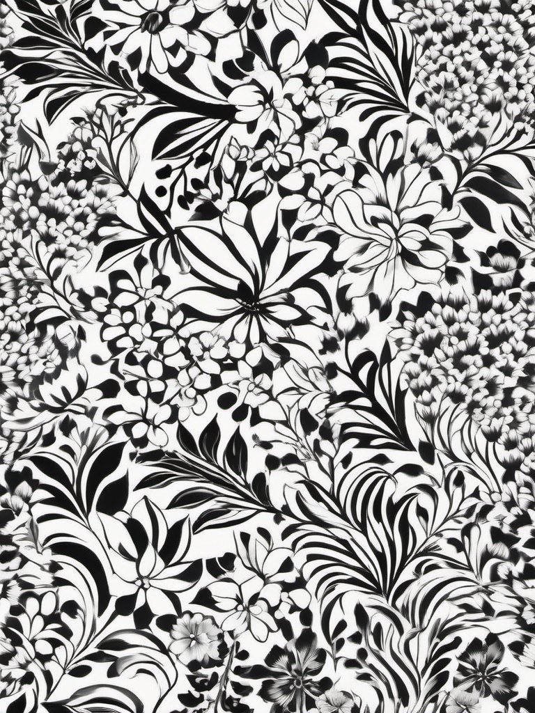 Floral Patterns - Repeated designs showcasing various flowers.  outling,coloring pages,black and white