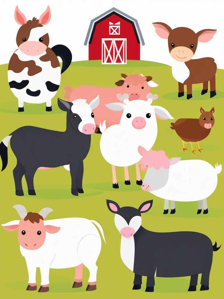 Farm Animal Friends clipart - Farm animals gathered together, ,vector color clipart,minimal