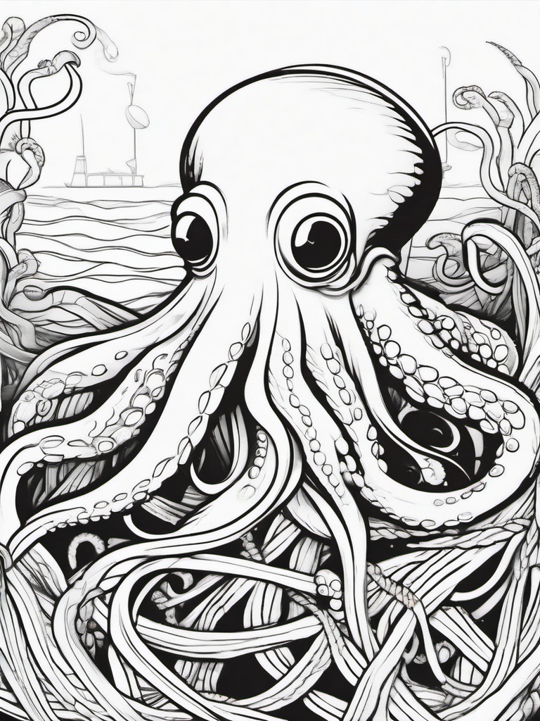 Octopus Coloring Pages - Octopus tangled with a fisherman’s net  simple coloring pages