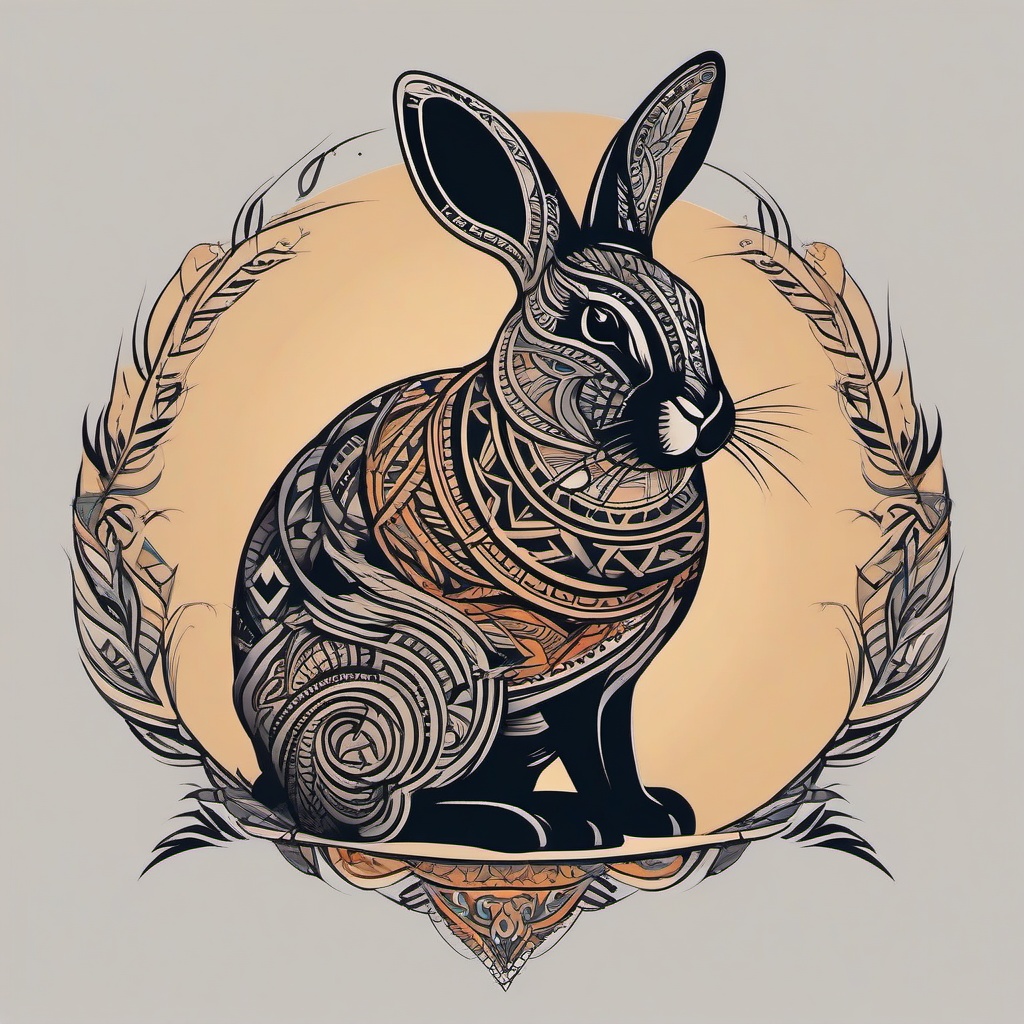 rabbit tribal tattoo  minimalist color tattoo, vector
