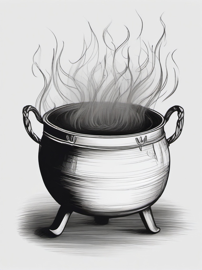 drawing of flames under a cauldron  minimal rough sketch scribbles,doodles,black and white