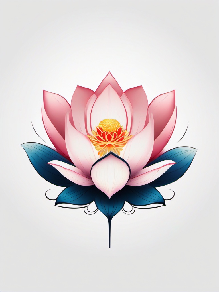 japanese style lotus flower tattoo  simple color tattoo,white background,minimal