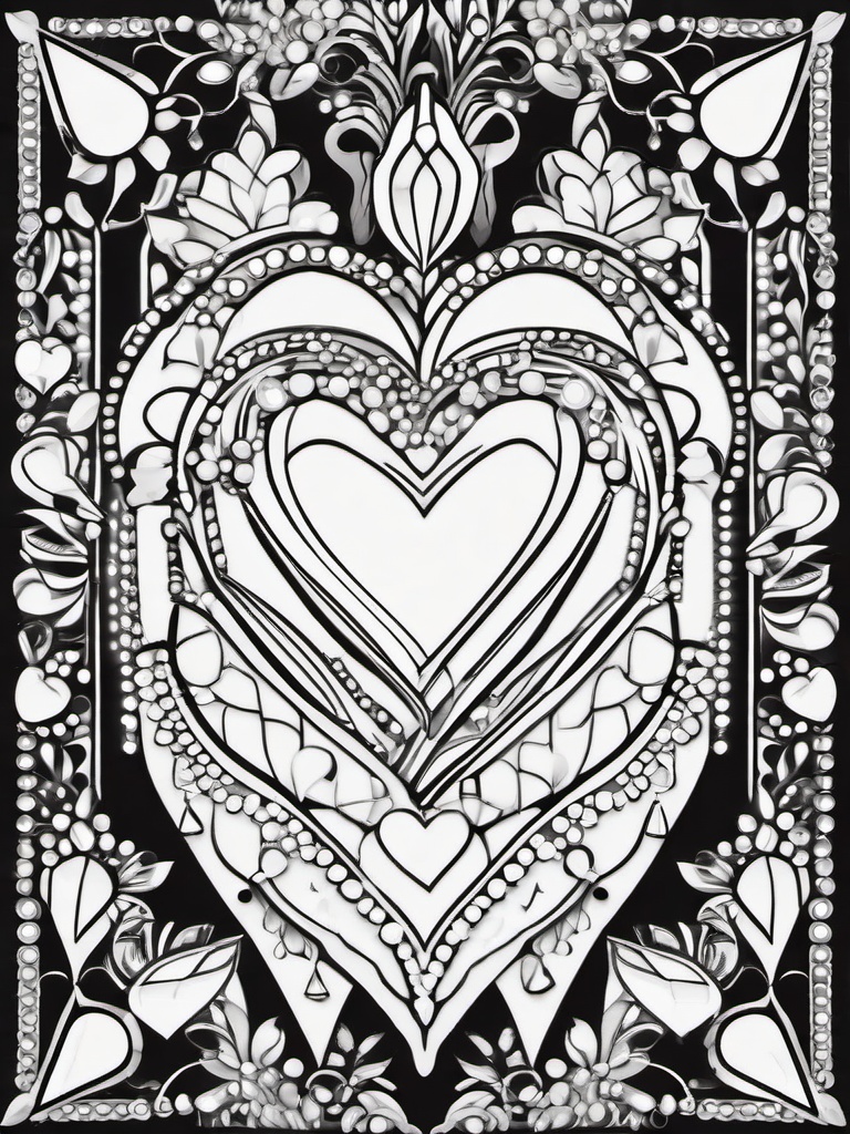 Heart with Crystals Coloring Pages - Shiny Hearts Decorated with Crystal Shapes  minimal black outline printable sheet, coloring page