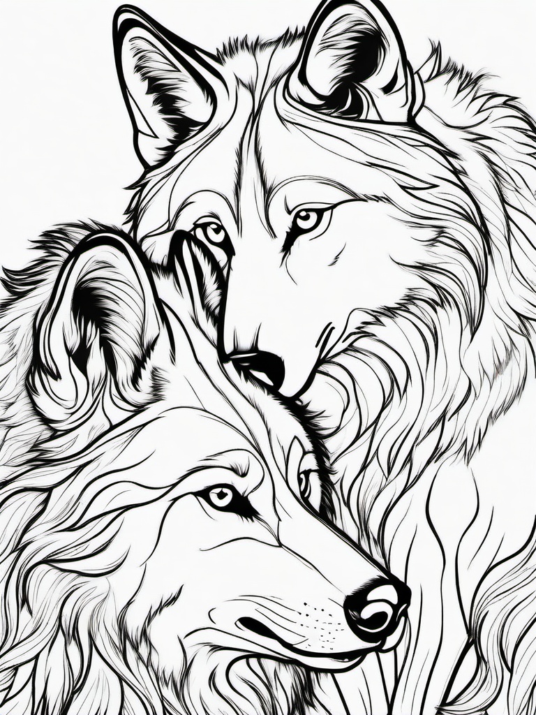 Wolf Coloring Pages - A pair of wolves nuzzling each other  simple coloring pages