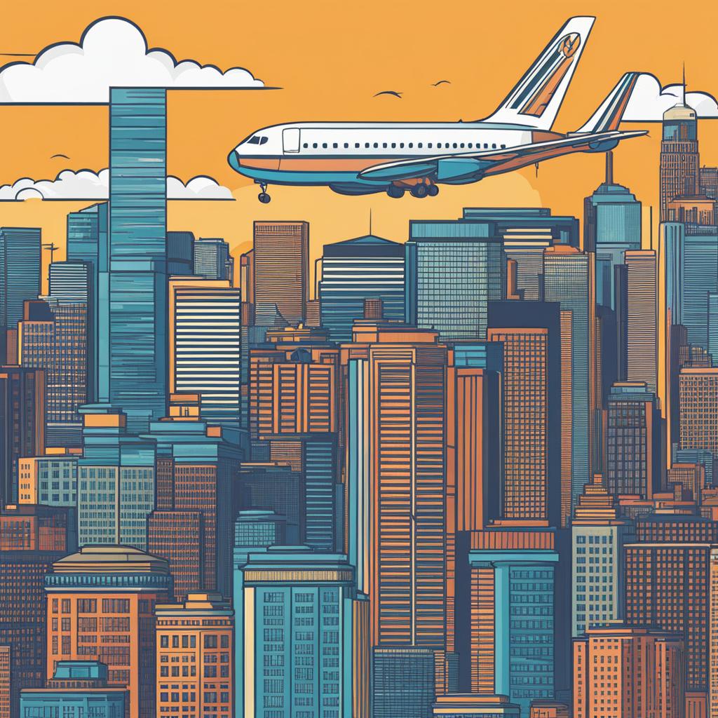 airplane clipart,soaring above a bustling cityscape 