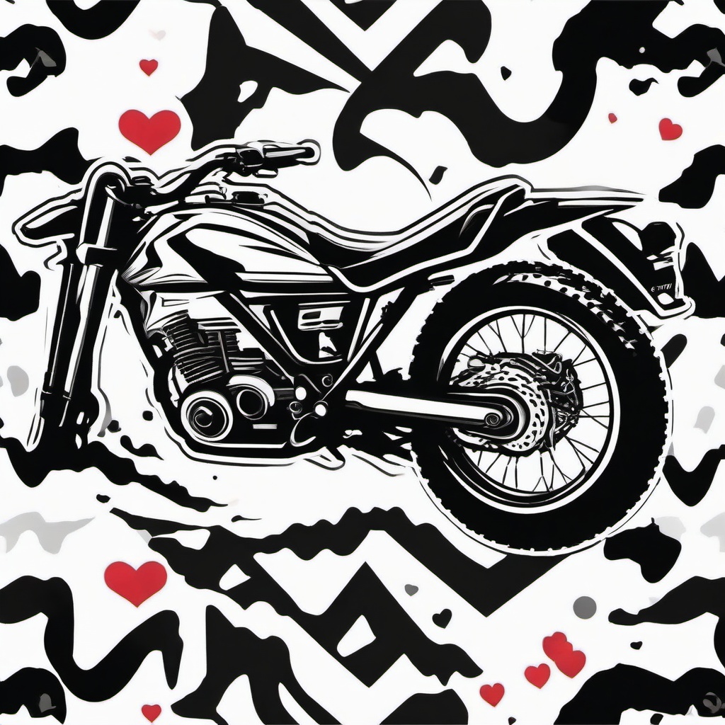 Dirt Bike Heartbeat Tattoo - Showcase your love for dirt biking with a tattoo featuring a rhythmic heartbeat line and a dirt bike.  simple vector color tattoo,minimal,white background