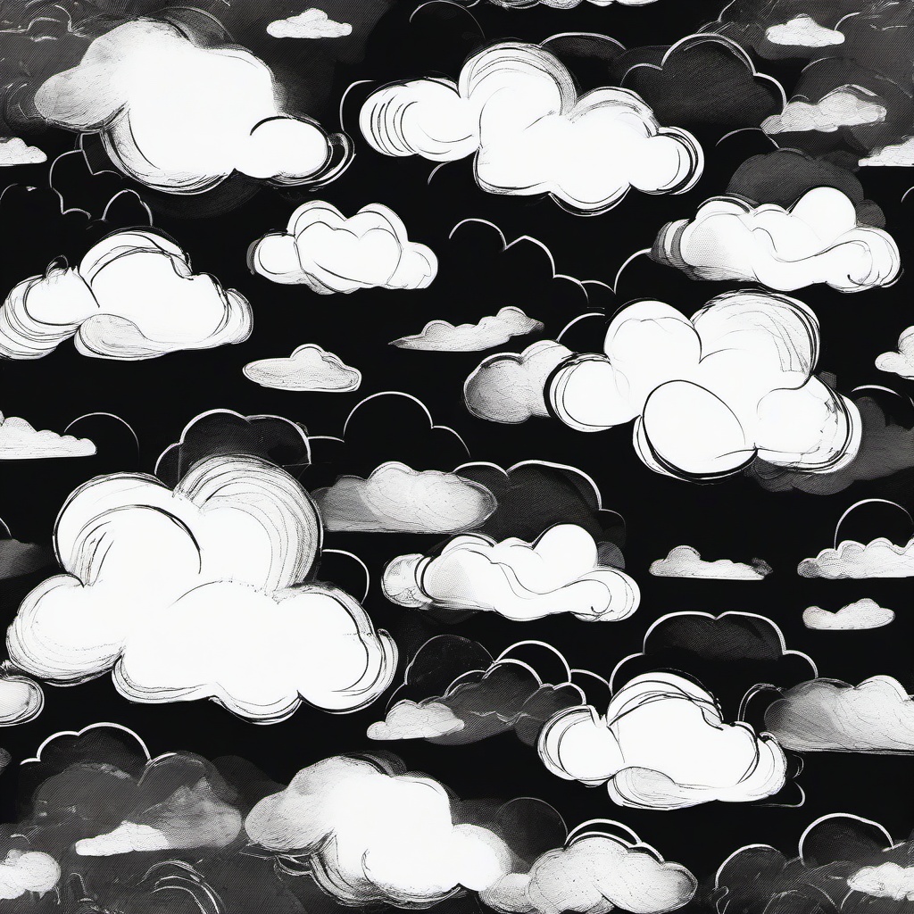 drawing of clouds in a dream  minimal rough sketch scribbles,doodles,black and white