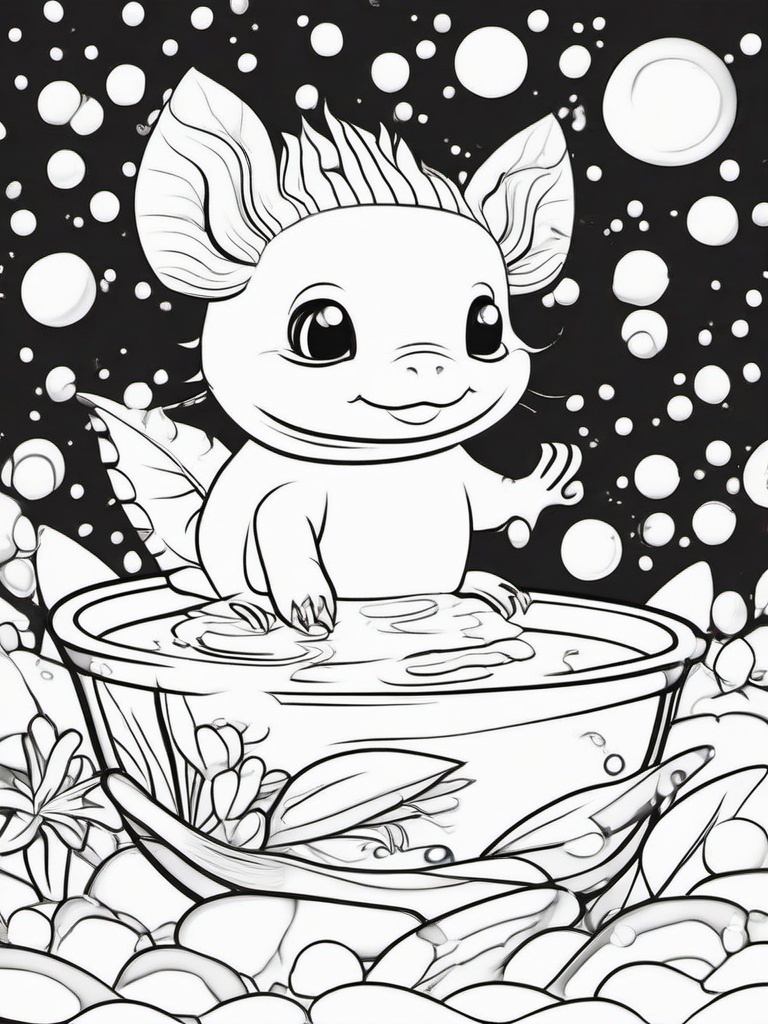 Axolotl Coloring Pages - Axolotl taking a bath with bubbles  simple coloring pages