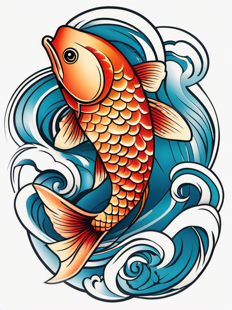 Simple Coy Fish Tattoo,a simple yet captivating coy fish tattoo, symbolizing grace and determination. , color tattoo design, white clean background