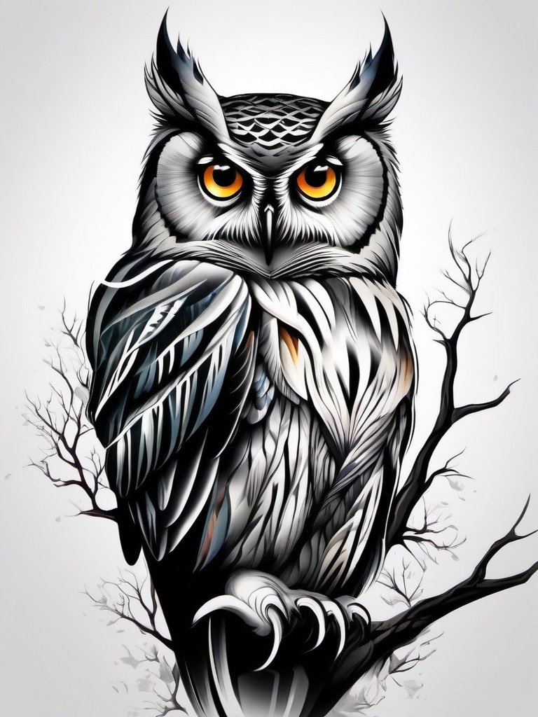 Owl tattoo, Wise owl tattoo, a tribute to knowledge and intuition. , tattoo color art, clean white background