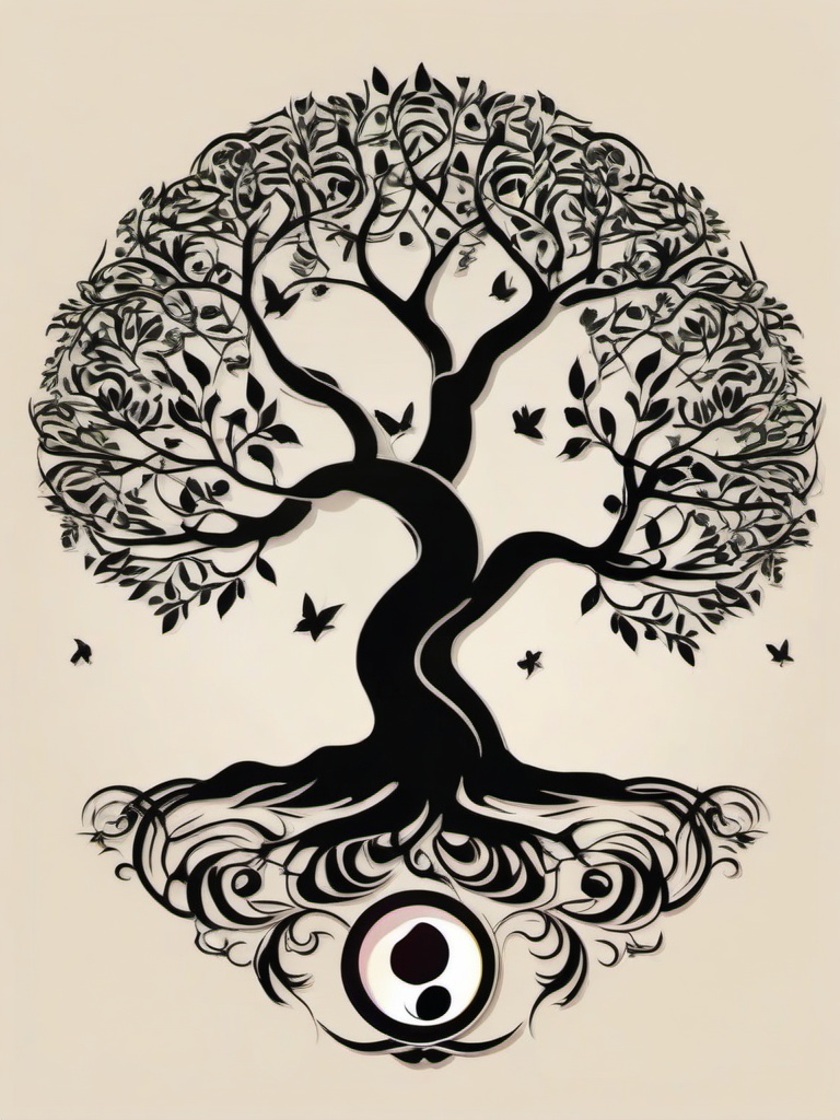 tree of life yin and yang tattoo  simple vector color tattoo