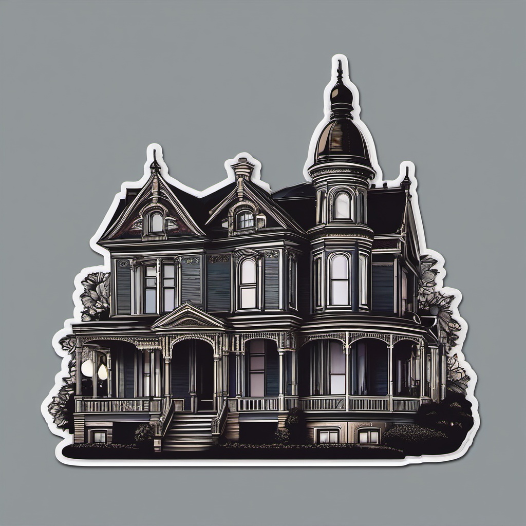 Victorian House Sticker - Embrace the intricate details and ornate charm of a Victorian house with this elegant sticker, , sticker vector art, minimalist design