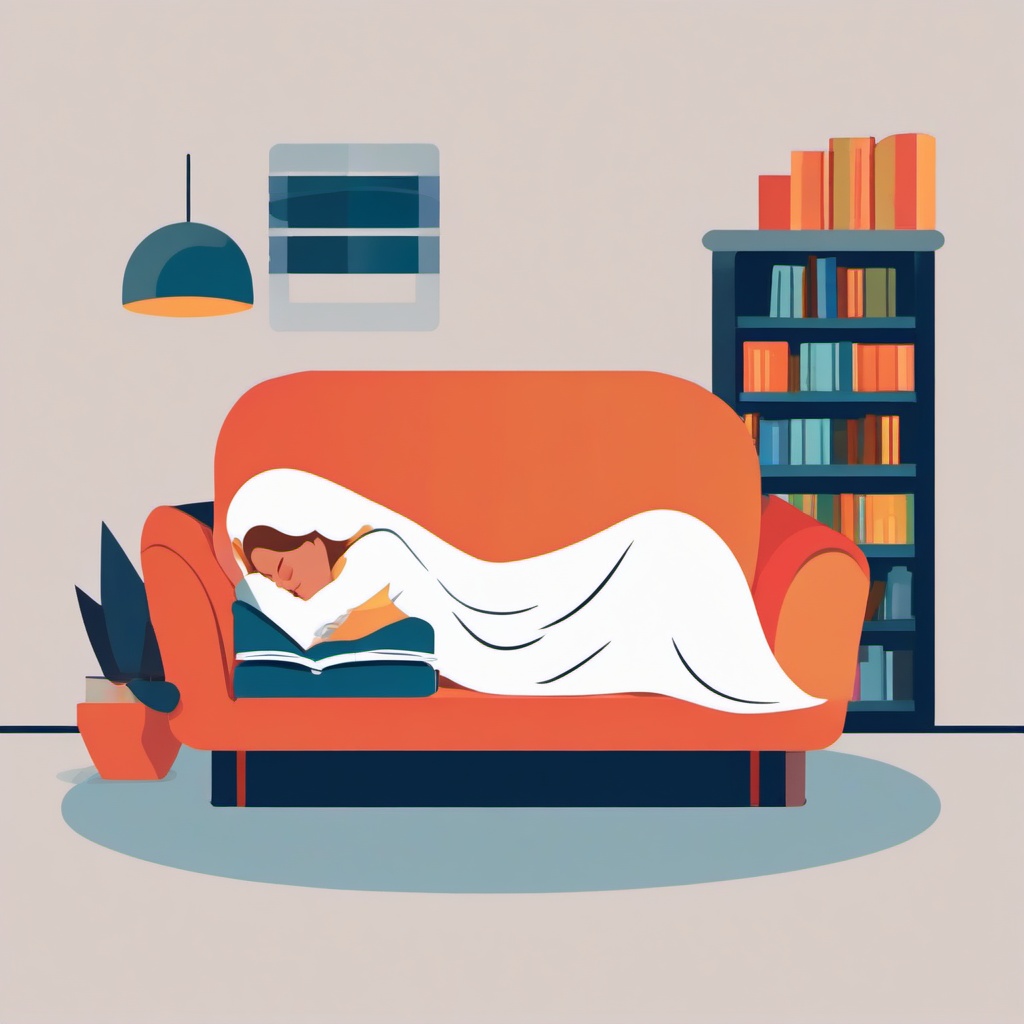 Sleep clipart - person napping on a couch with a book  color,minimalist,vector clipart