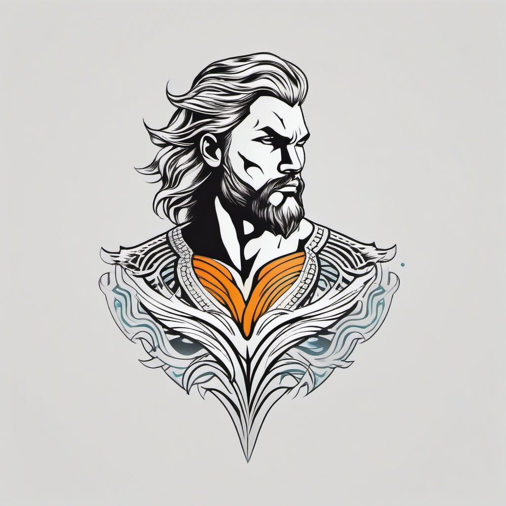 Aquaman's silhouette tattoo. Oceanic hero's profile.  color tattoo minimalist white background