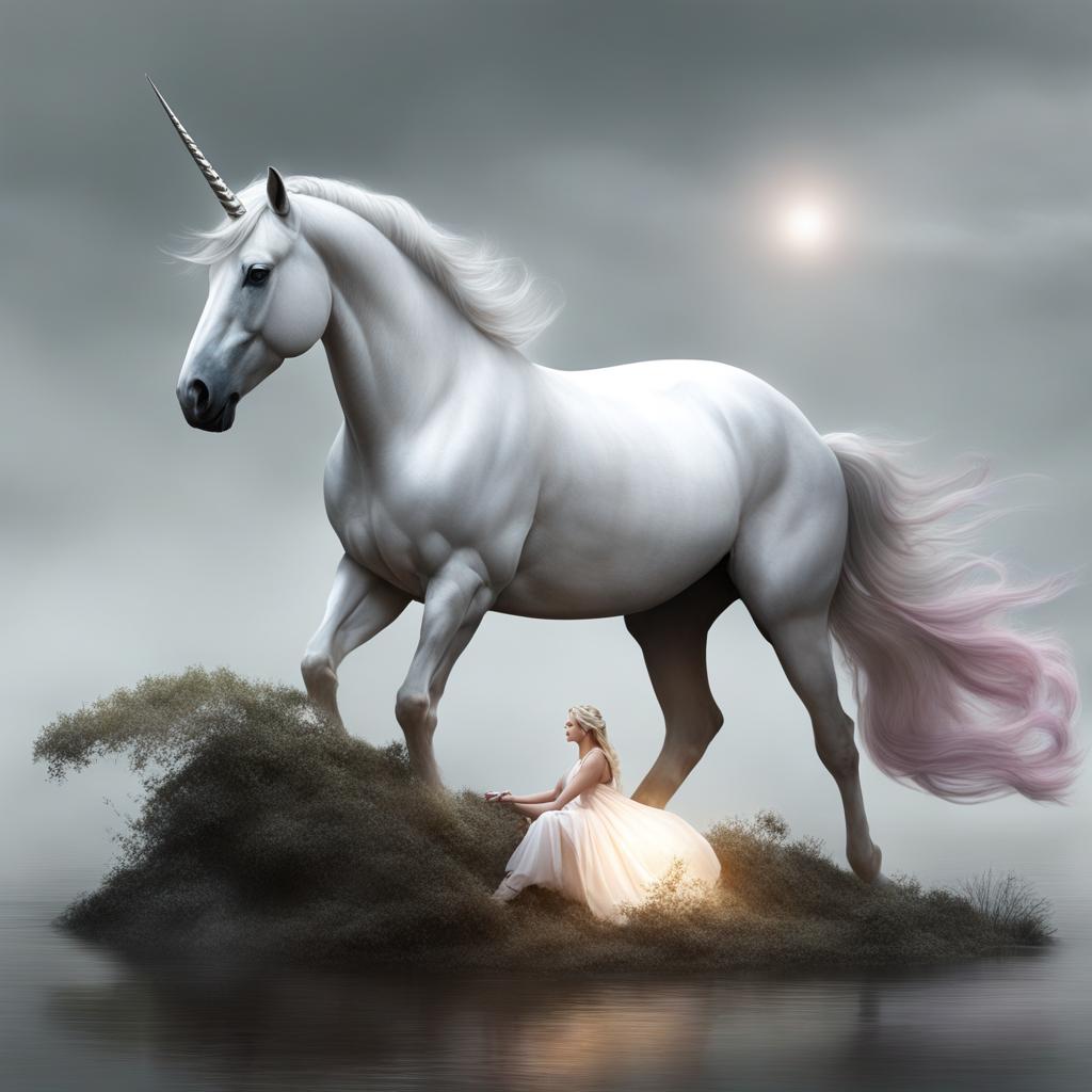 compassionate unicorn healing a wounded creature with its soothing touch and gentle presence. 