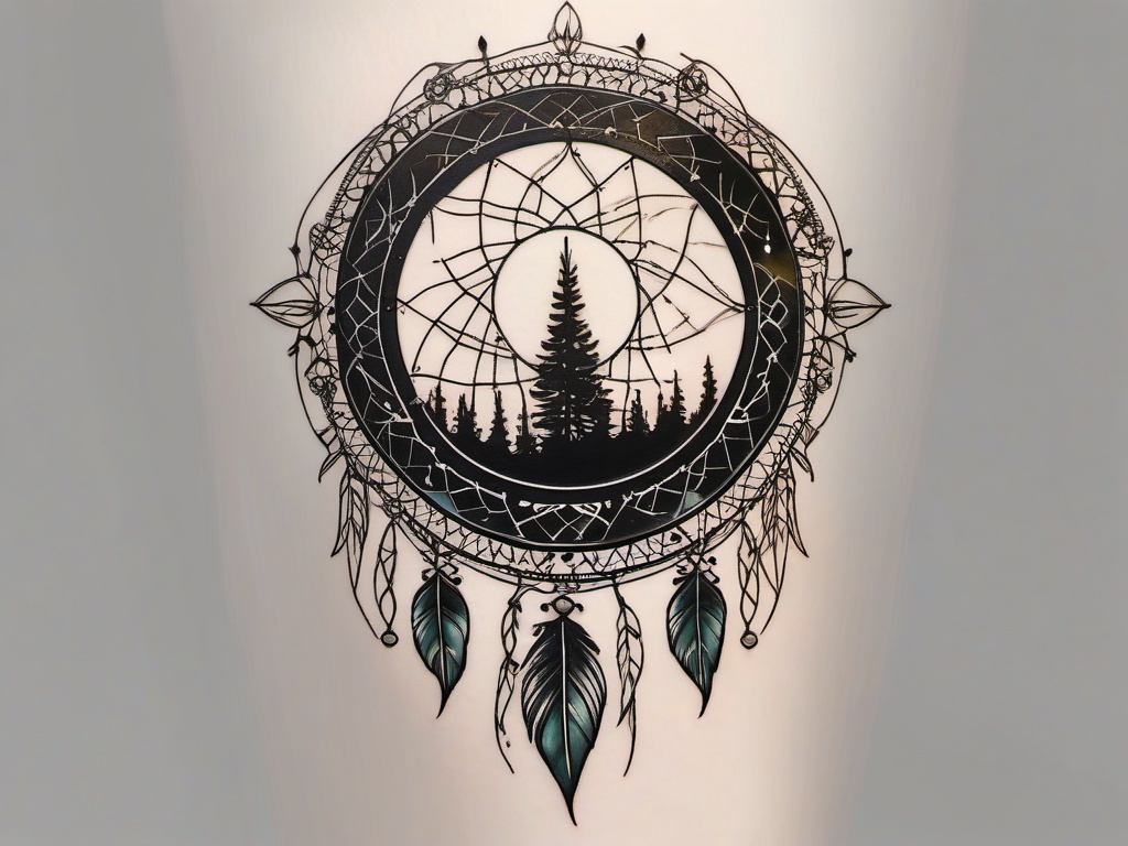 Firefly Dreamcatcher - Tattoo merging the concept of a dreamcatcher with the allure of fireflies.  simple color tattoo,white background