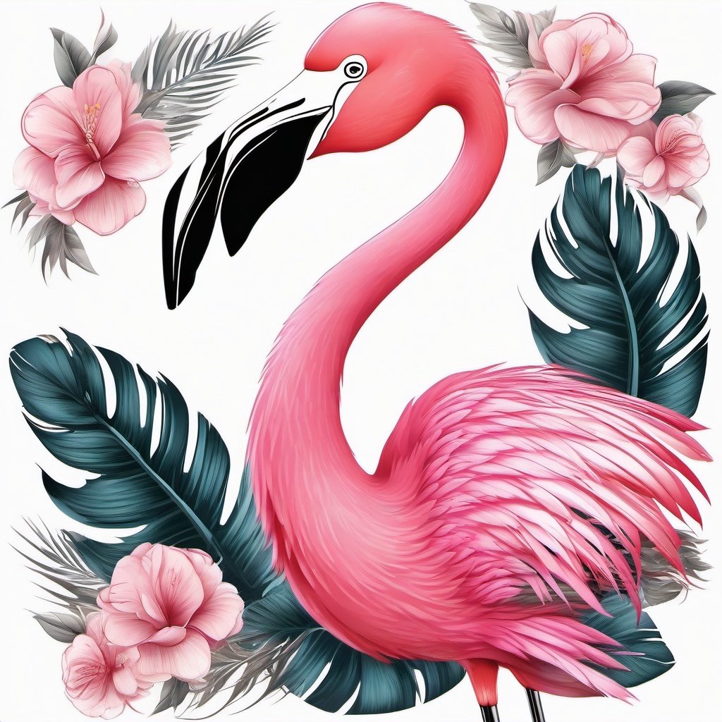 Flamingo Tattoo - Flamingo with its elegant pink plumage  color tattoo design, clean white background