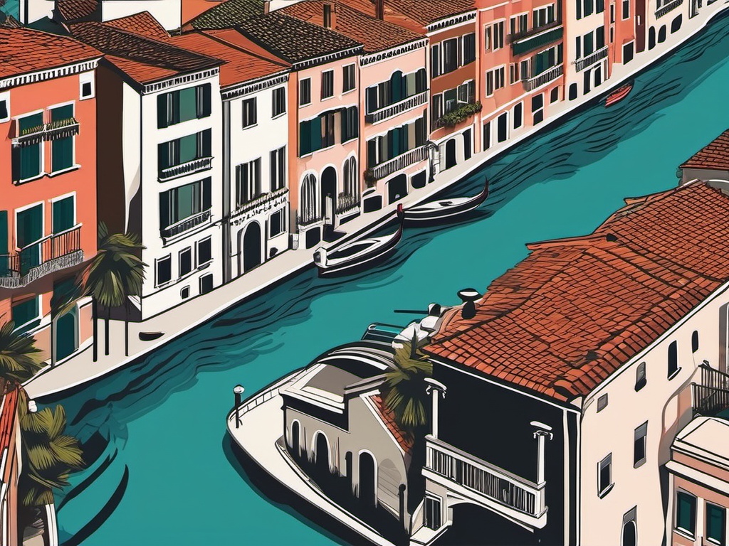 Venice Canals sticker- Serene waterways winding through the city, , sticker vector art, minimalist design