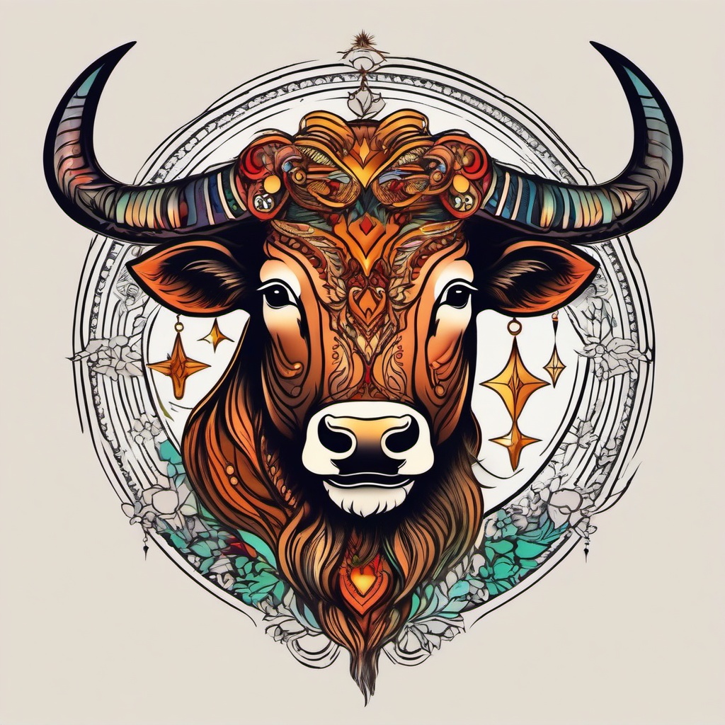 taurus astrology tattoo  simple vector color tattoo