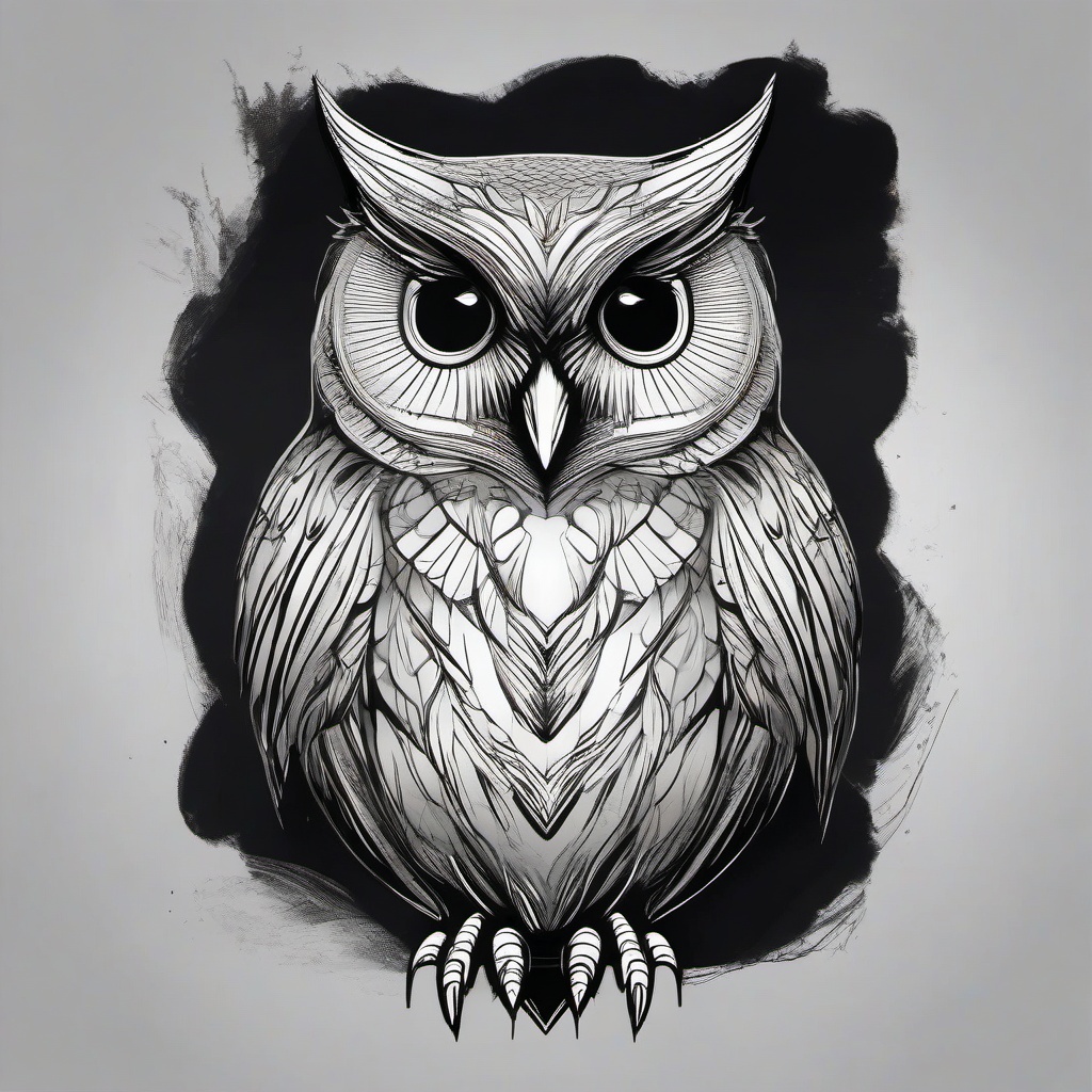 drawing of an owl with a glowing background  minimal rough sketch scribbles,doodles,black and white