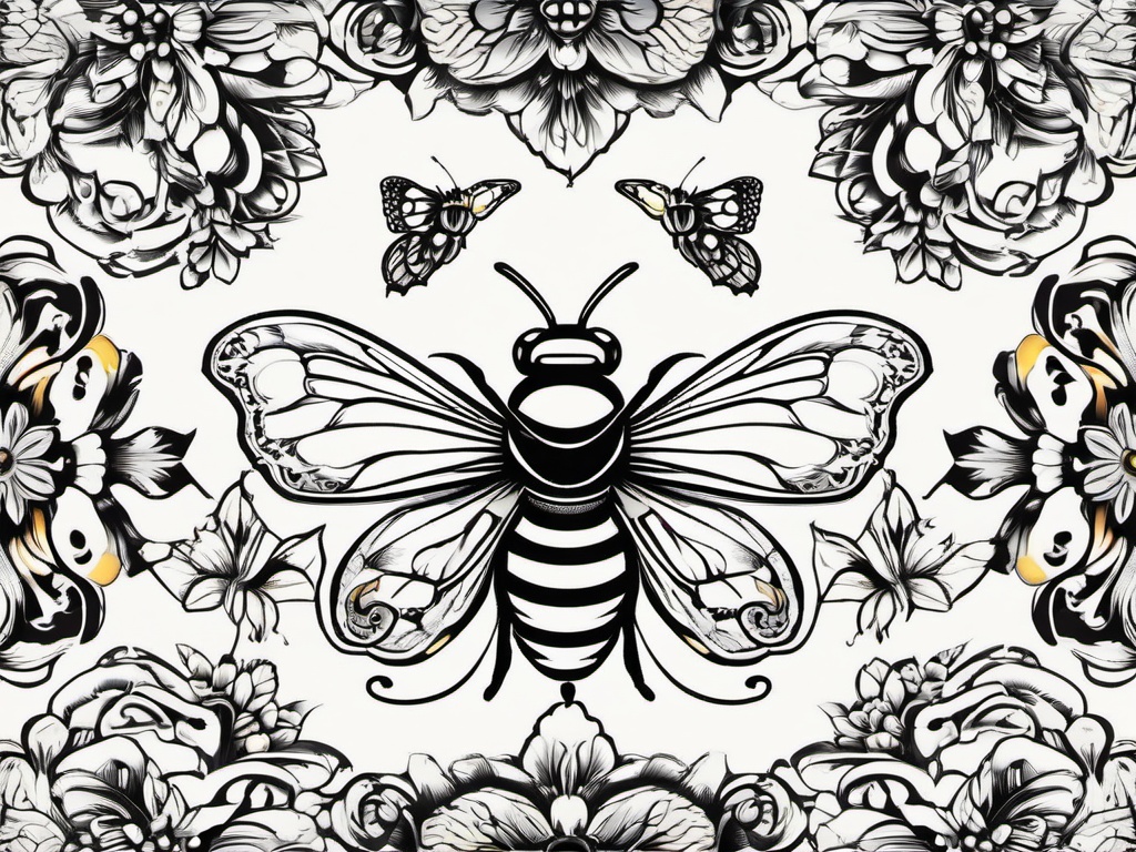 bee and butterfly tattoo  vector tattoo design