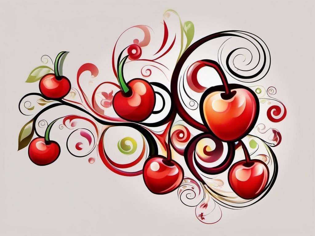 Abstract cherry swirls tattoo: Whimsical dance showcasing the fruit's energy.  simple color tattoo style