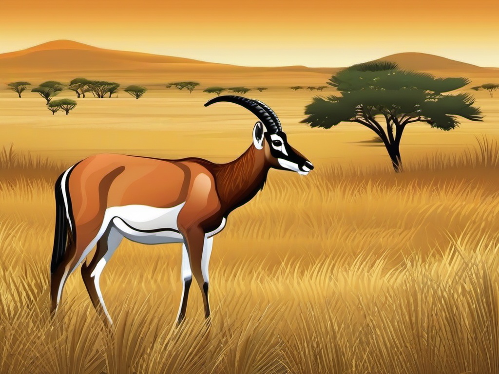 Antelope Cartoon - Cartoon of antelope grazing in savannah  