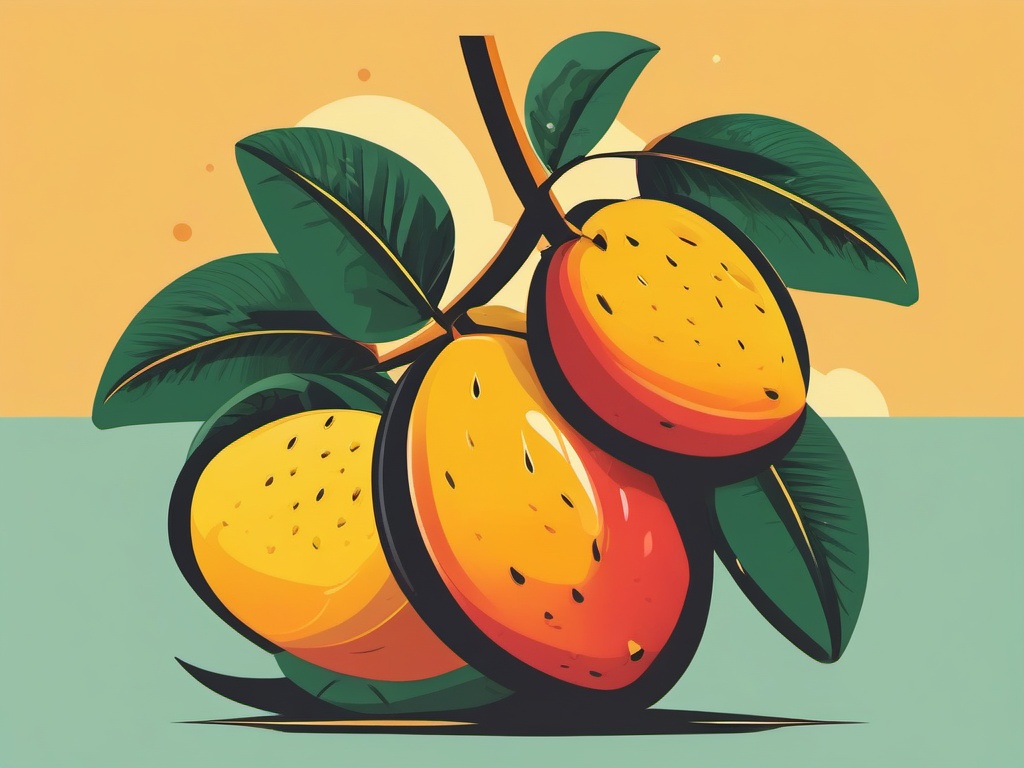 Mango Clipart - Tropical and juicy mango with a pit.  color vector clipart, minimal style