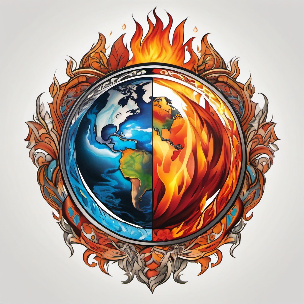 fire earth water air tattoo  simple color tattoo,white background