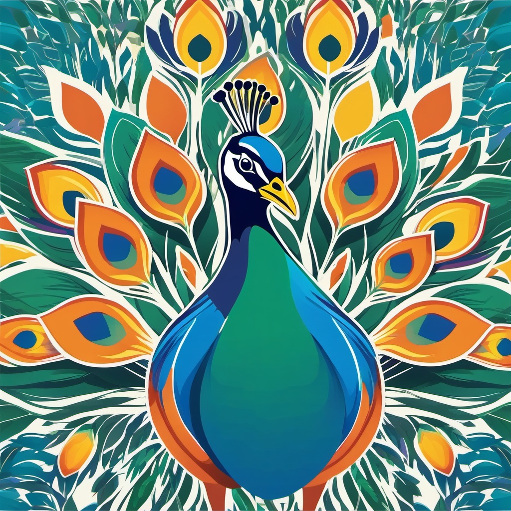 Peacock Clipart - Peacock displaying its vibrant feathers , minimal, 2d