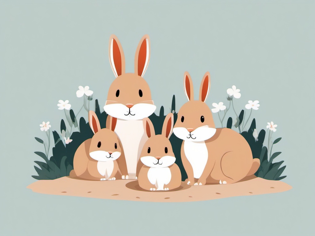 Rabbit clipart - rabbit family in a cozy burrow  color,minimalist,vector clipart