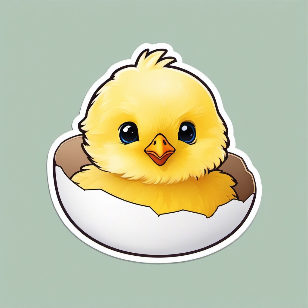 Chick Sticker - A fluffy chick peeping out of an eggshell. ,vector color sticker art,minimal