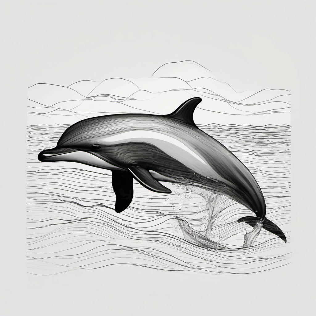 drawing of a dolphin in the ocean  minimal rough sketch scribbles,doodles,black and white