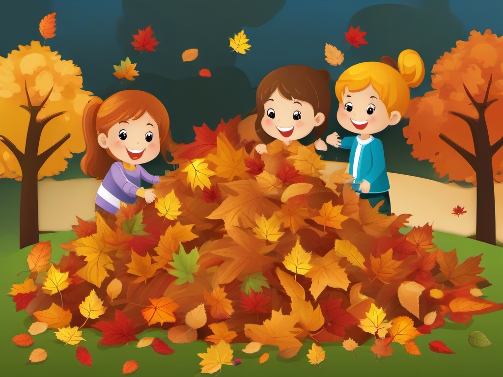 Autumn Leaf clipart - leaf pile with children playing  