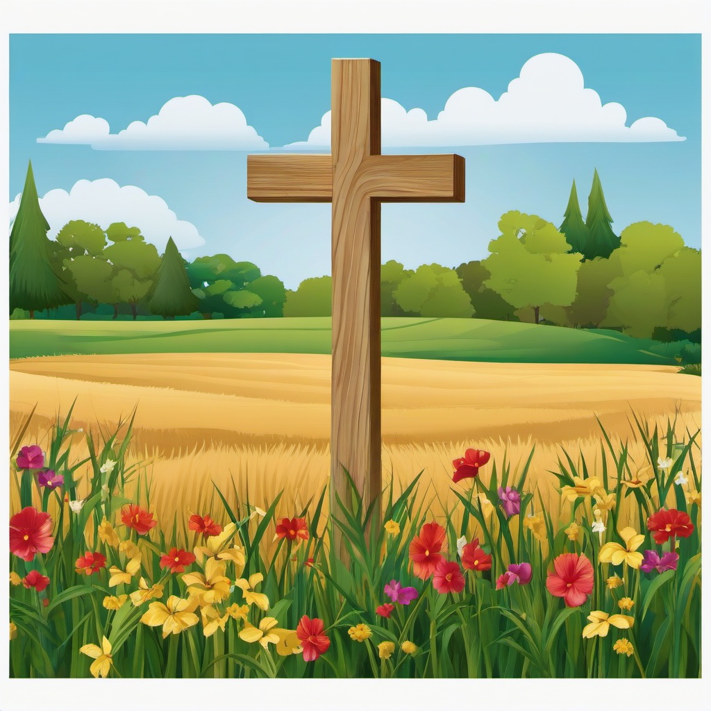 Cross clipart - wooden cross in a field  