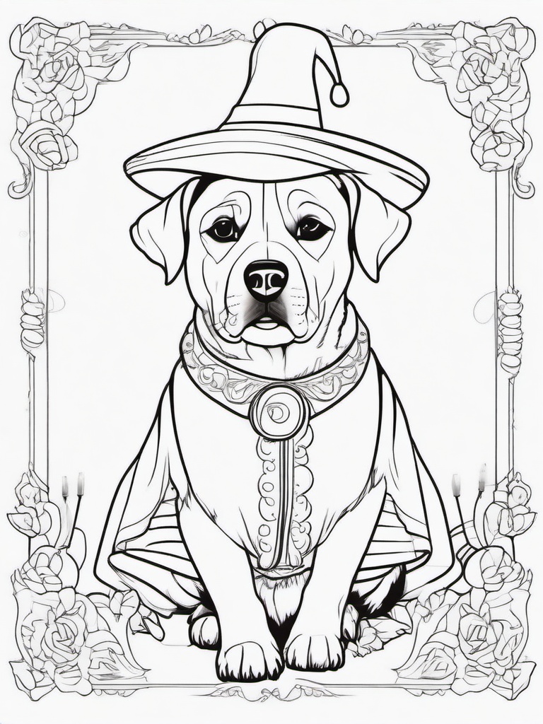 Dog in a Costume Coloring Pages - Festive Dog Dressed for Halloween  minimal black outline printable sheet, coloring page