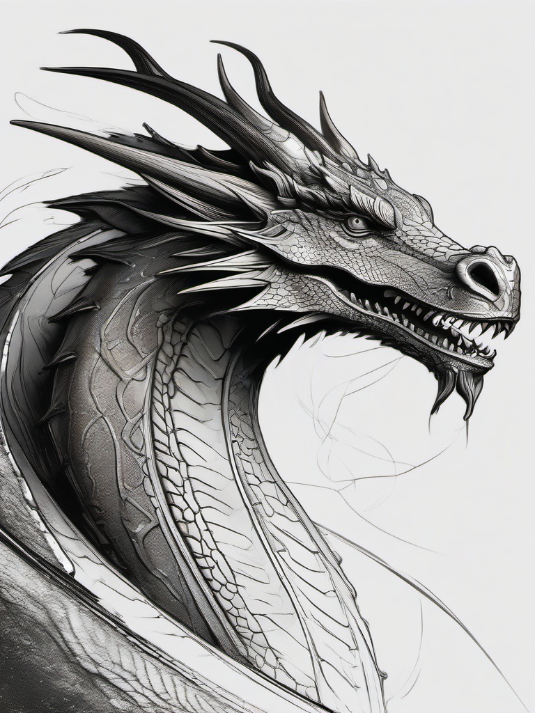 drawing of a bronze dragon  minimal rough sketch scribbles,doodles,black and white