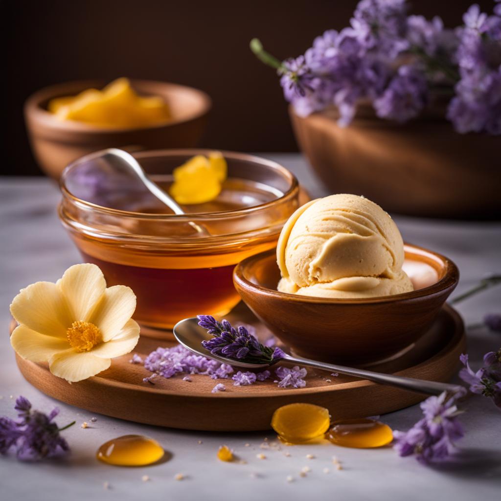 a scoop of velvety lavender honey ice cream, with a delicate floral note and sweet honey swirls. 